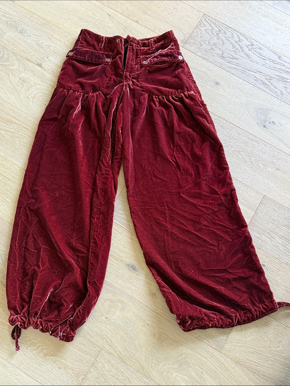 Free People Wide-Leg Velvet Pants in Deep Burgundy
